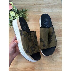 OTBT Wayside Savanna Camo Leather Platform Slide Sandals Comfort Beachy Boho 7.5